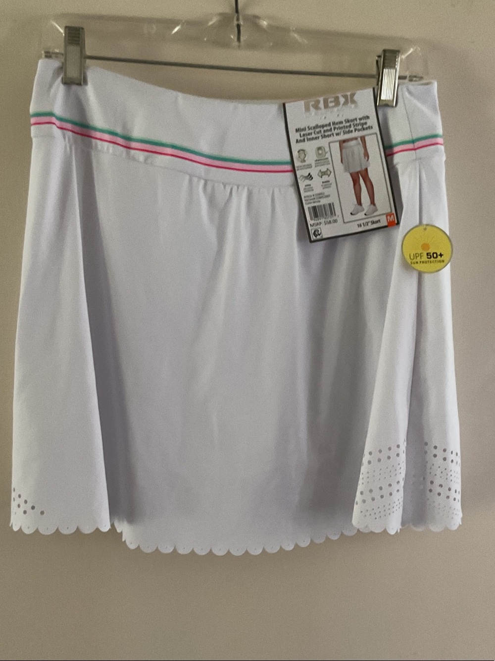 RBX White Skort with Pink and Teal Waist Stripes NWT